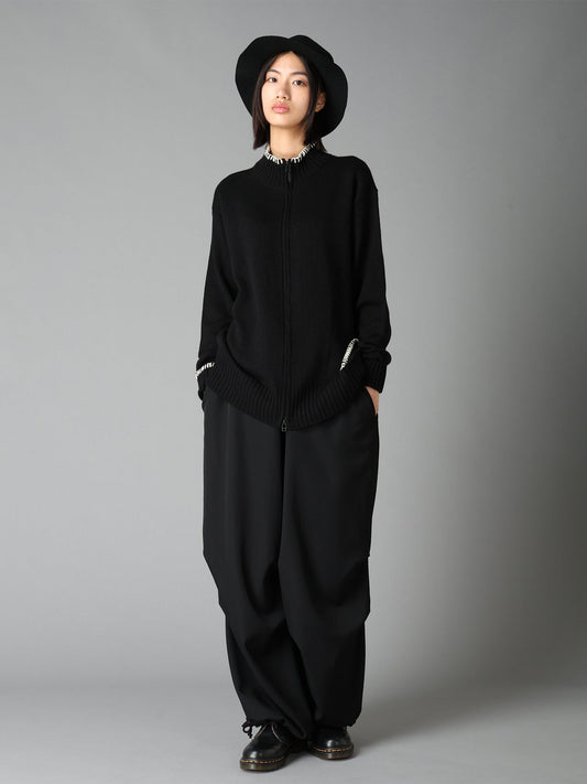 BULKY WOOL BLEND ASYMMETRIC STITCH ZIP-UP KNIT