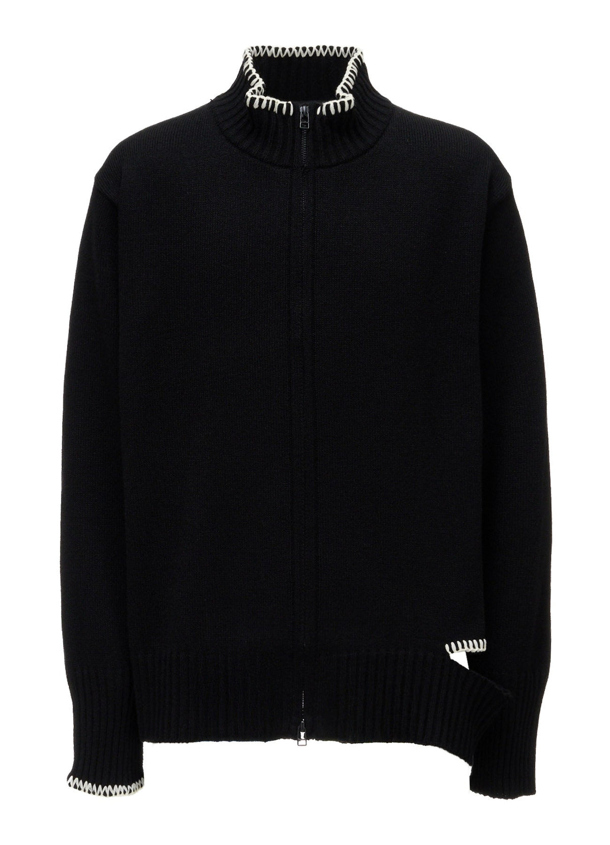 BULKY WOOL BLEND ASYMMETRIC STITCH ZIP-UP KNIT