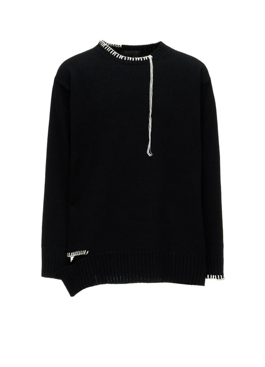 BULKY WOOL BLEND ASYMMETRIC STITCH PULLOVER