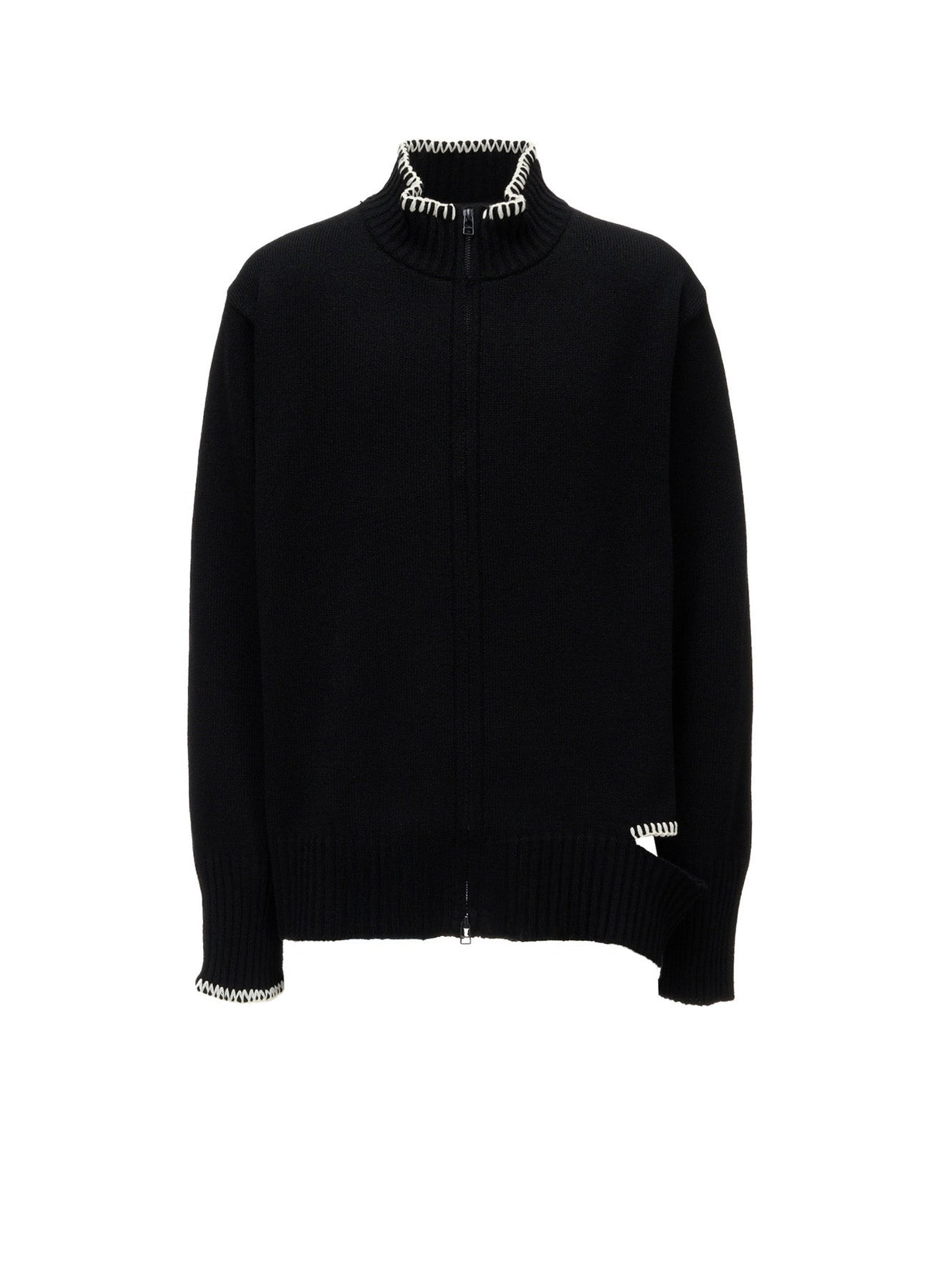 BULKY WOOL BLEND ASYMMETRIC STITCH ZIP-UP KNIT
