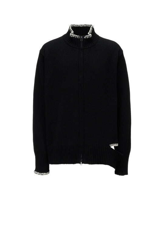 BULKY WOOL BLEND ASYMMETRIC STITCH ZIP-UP KNIT
